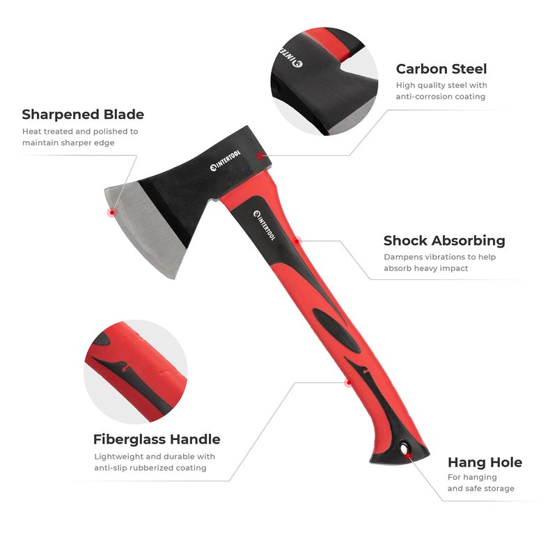 INTERTOOL 15â€ Camping Hatchet Axe â€“ Compact Wood Splitting Tool with Fiberglass Shock-Resistant Handle, Small Axe for Chopping Firewood, Kindling, and Survival Gear â€“ HT-0262 - Image 2